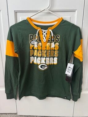 Green Bay Packers Youth Lace-Up Long Sleeve Top - Green & Gold size 10/12